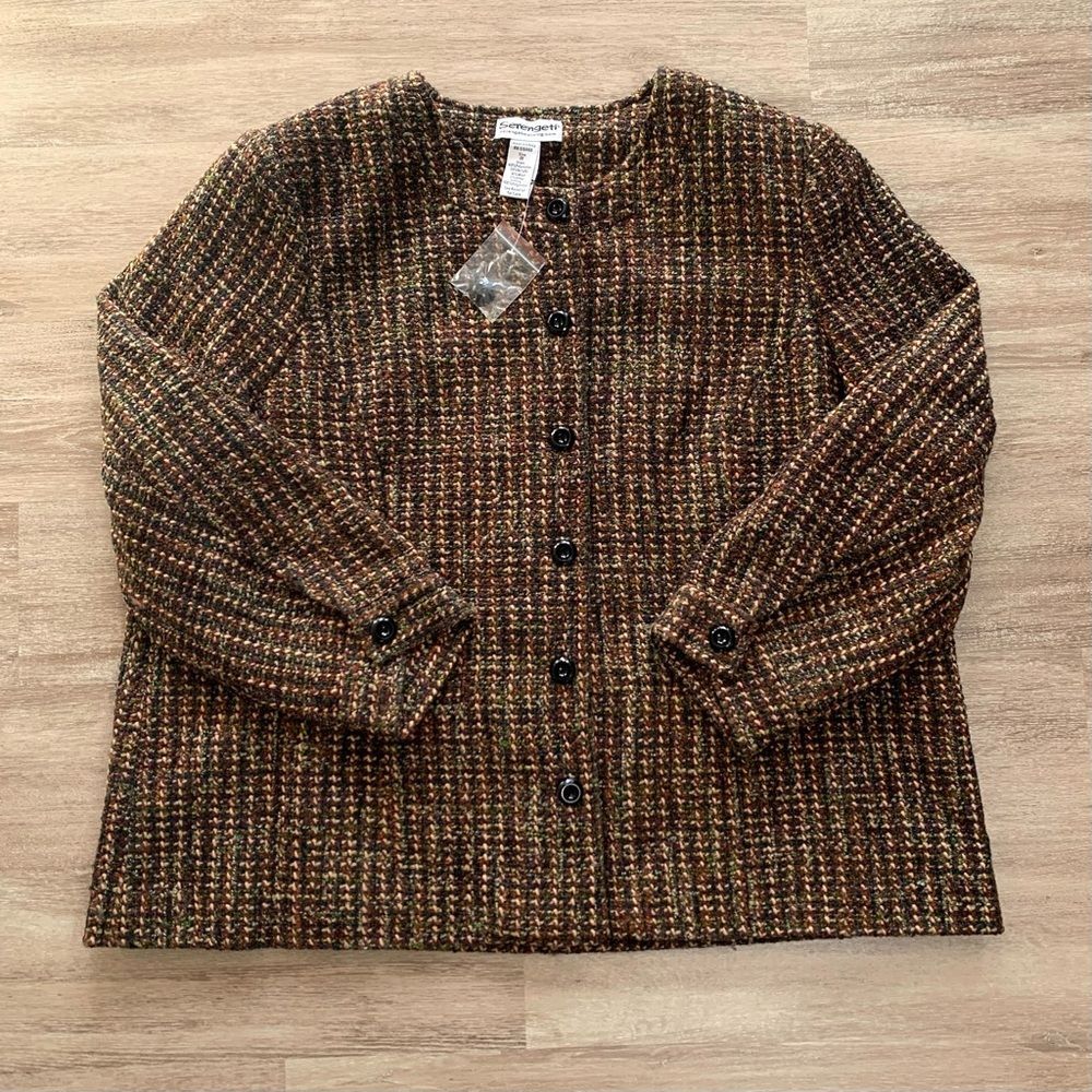 VTG Serengeti Tweed Blazer Jacket Brown Plus Size 2X NWT Dark Academia
